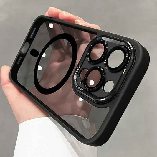 Luxury Magnetic iPhone Case with Metal Lens Bumper Protection for All Models, Hard Clear Cover, Wireless Charging Compatible - Phone Cases Hub