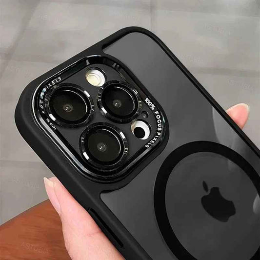 Luxury Magnetic iPhone Case with Metal Lens Bumper Protection for All Models, Hard Clear Cover, Wireless Charging Compatible - Phone Cases Hub