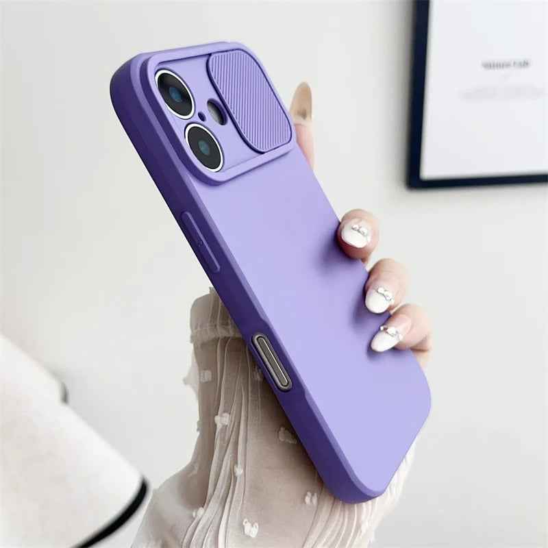 Slide Camera Lens Protection Case Soft Silicone Bumper for iPhone 16 15 14 Plus 13 12 11 Pro X XS XR Max 8 7 SE Shockproof Cover - Phone Cases Hub