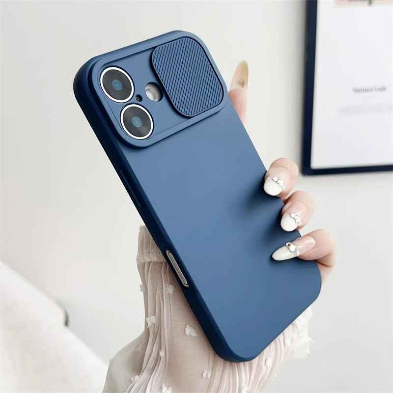 Slide Camera Lens Protection Case Soft Silicone Bumper for iPhone 16 15 14 Plus 13 12 11 Pro X XS XR Max 8 7 SE Shockproof Cover - Phone Cases Hub