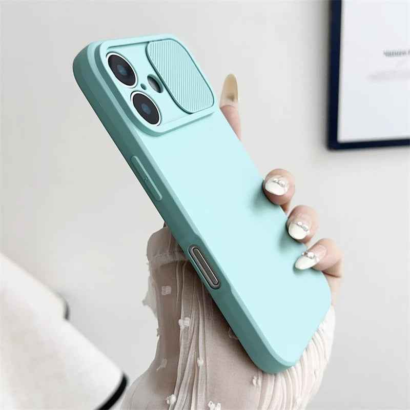 Slide Camera Lens Protection Case Soft Silicone Bumper for iPhone 16 15 14 Plus 13 12 11 Pro X XS XR Max 8 7 SE Shockproof Cover - Phone Cases Hub