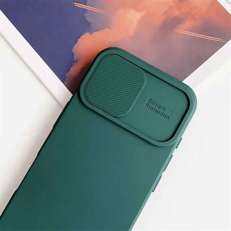 Slide Camera Lens Protection Case Soft Silicone Bumper for iPhone 16 15 14 Plus 13 12 11 Pro X XS XR Max 8 7 SE Shockproof Cover - Phone Cases Hub