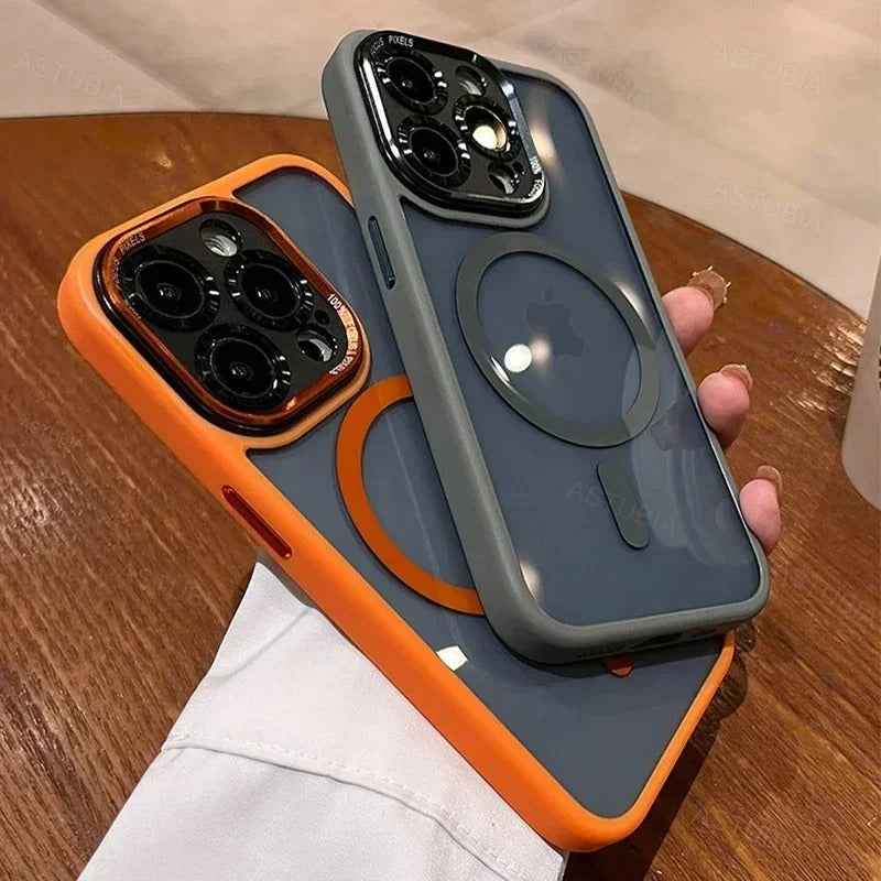 Luxury Magnetic iPhone Case with Metal Lens Bumper Protection for All Models, Hard Clear Cover, Wireless Charging Compatible - Phone Cases Hub
