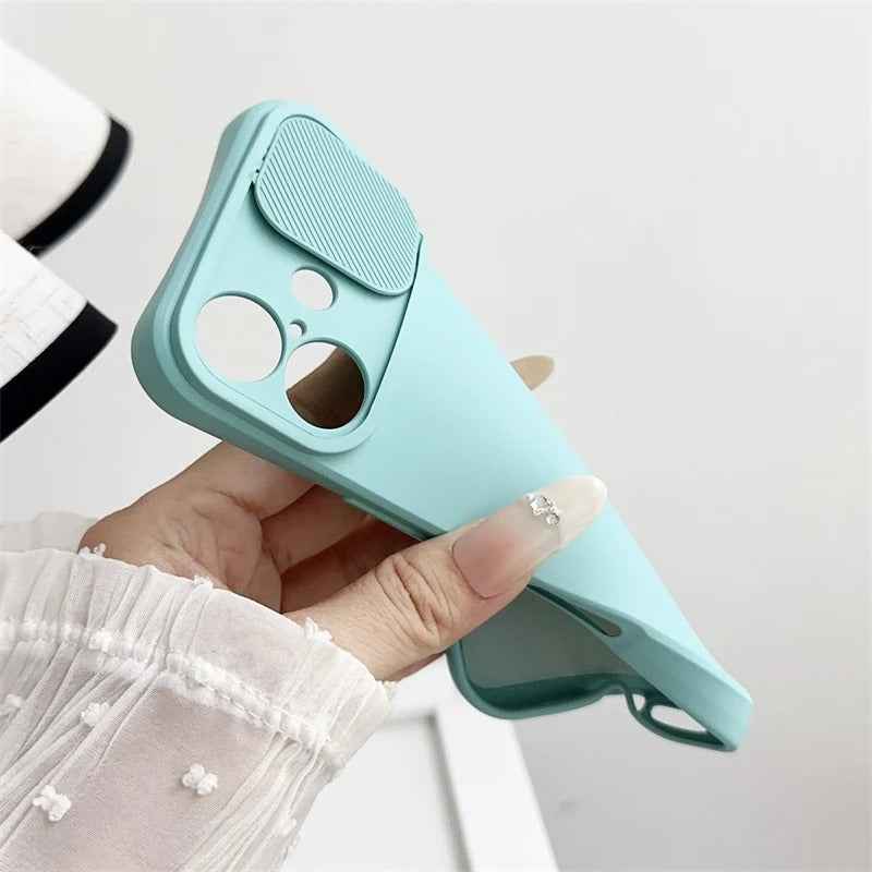 Slide Camera Lens Protection Case Soft Silicone Bumper for iPhone 16 15 14 Plus 13 12 11 Pro X XS XR Max 8 7 SE Shockproof Cover - Phone Cases Hub