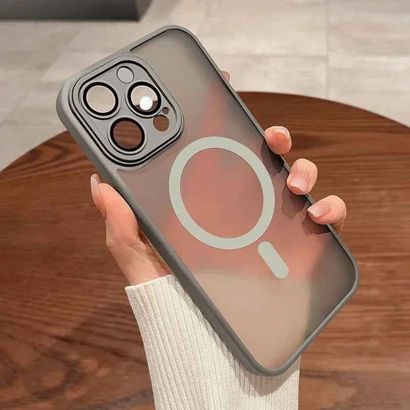 Magnetic Shockproof Case for iPhone 16 15 14 13 12 11 Pro Max - Luxury Matte Translucent Armor with MagSafe Wireless Charging Cover - Phone Cases Hub