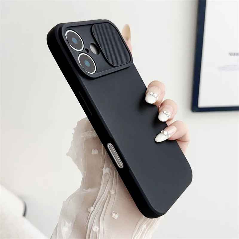 Slide Camera Lens Protection Case Soft Silicone Bumper for iPhone 16 15 14 Plus 13 12 11 Pro X XS XR Max 8 7 SE Shockproof Cover - Phone Cases Hub