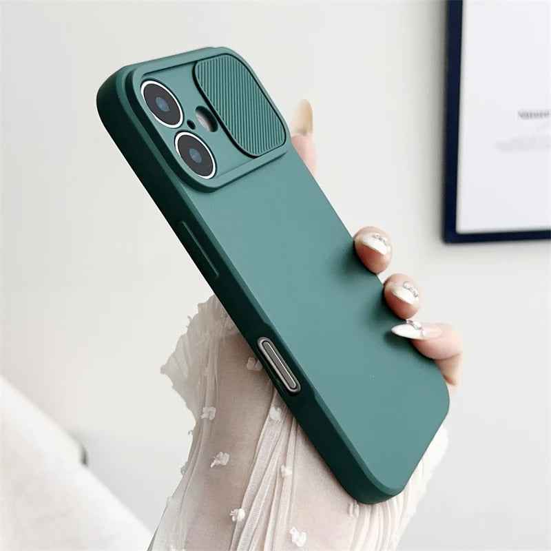 Slide Camera Lens Protection Case Soft Silicone Bumper for iPhone 16 15 14 Plus 13 12 11 Pro X XS XR Max 8 7 SE Shockproof Cover - Phone Cases Hub